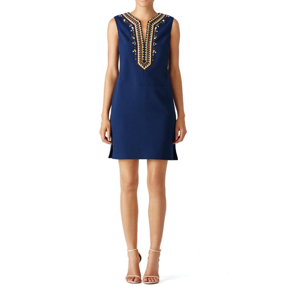 Tory Burch Sophia Embroidered Shift‎ Dress Boho Minimalist Resort Southwestern